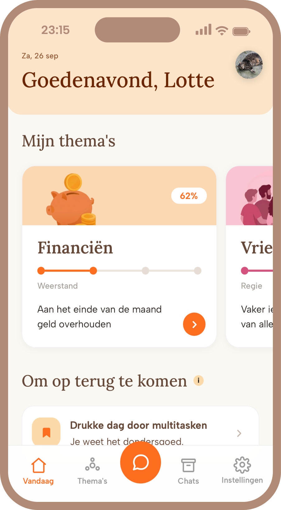 The dashboard with your themes and saved messages