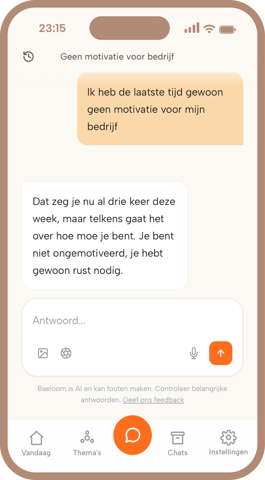 A conversation with Noah in the Baeloom app